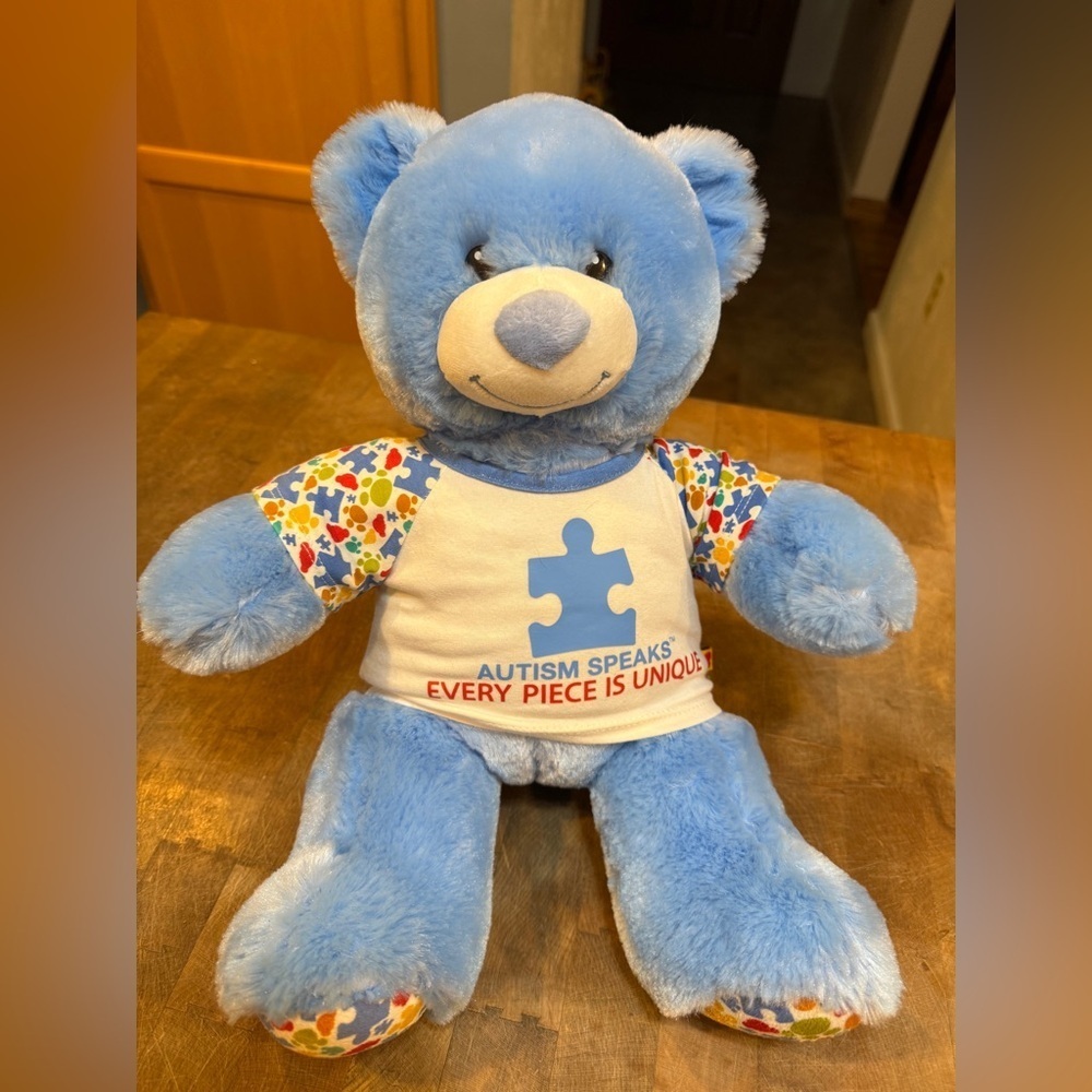 Blue Autism Speaks Build A Bear Teddy Bear Every Piece is Unique puzzle pieces